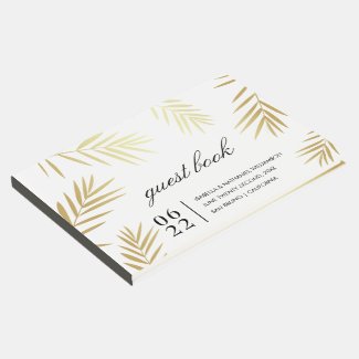 Gold Palm Leaves on White | Destination Wedding Guest Book