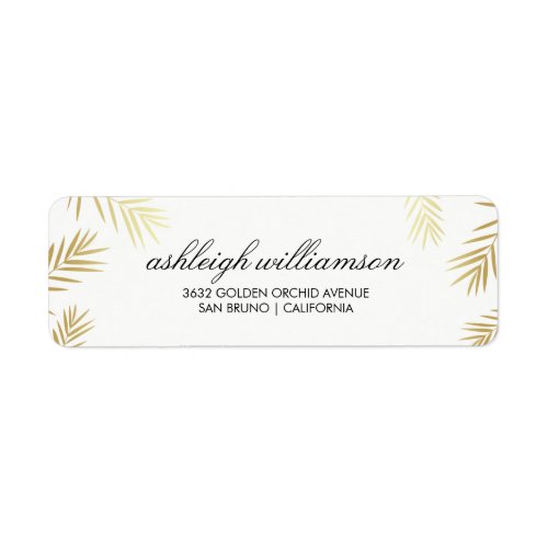 Gold Palm Leaves on White  Tropical Wedding Label