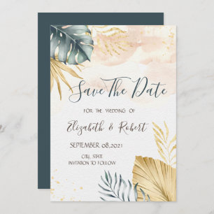 Gold Palm Leaves Watercolor Save The Date