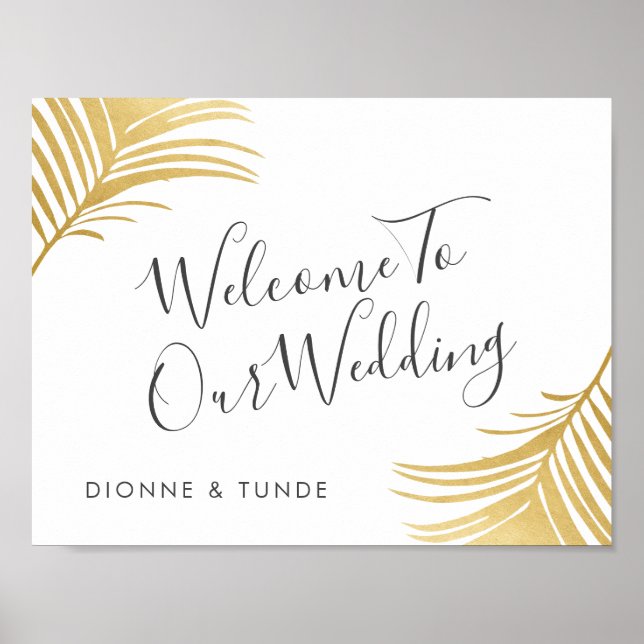 Gold Palm Leaves Welcome Wedding Sign (Front)