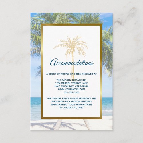 Gold Palm Tree Beach Photo Wedding Accommodation Enclosure Card