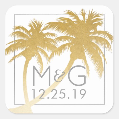 Gold Palm Tree Beach Wedding Sticker