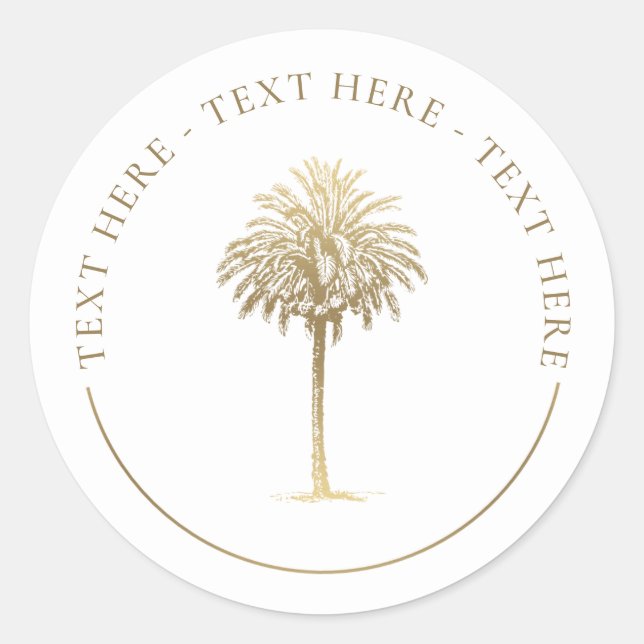 Gold Palm Tree Classic Round Sticker (Front)