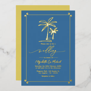 Gold Palm Tree Coastal Chic Wedding Foil Invitation