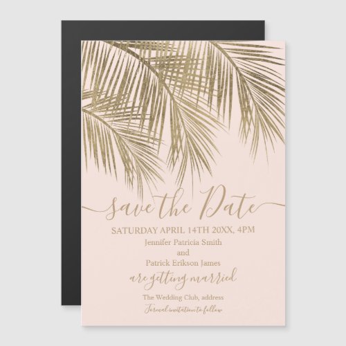 Gold palm tree leaf tropical blush save the date