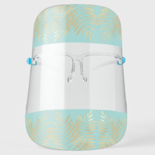 Gold Palm Tree Leaves Light Turquoise Blue Face Shield