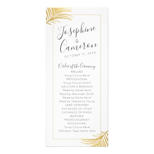 Gold Palm Tree Leaves Tropical Wedding Program