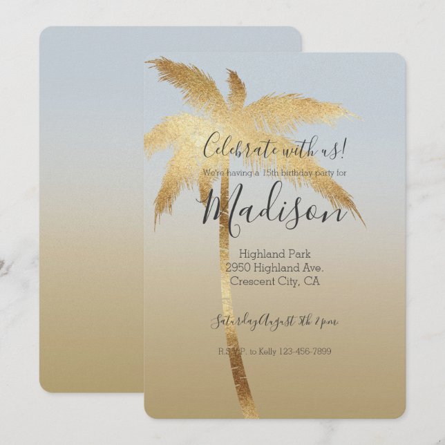 Gold Palm Tree Ombre Invitation (Front/Back)