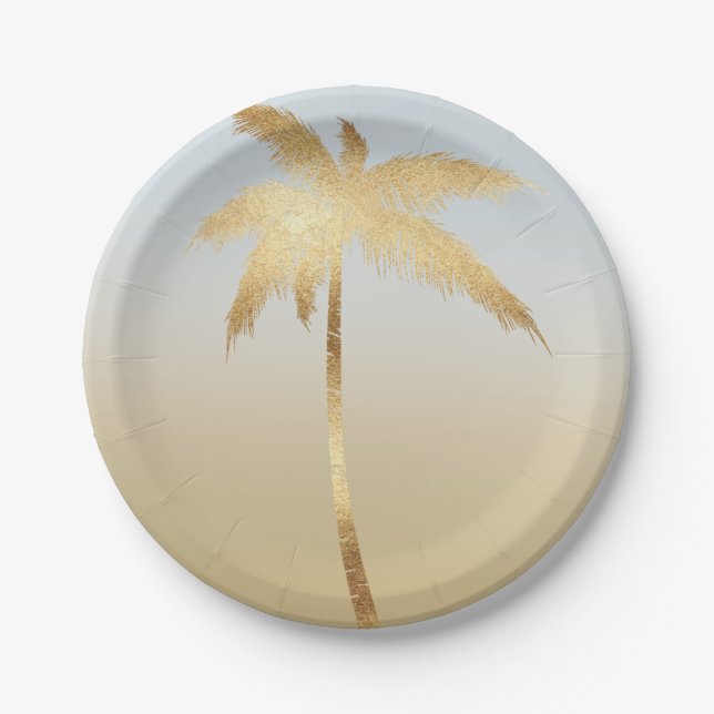 Gold Palm Tree Ombre Paper Plates (Front)