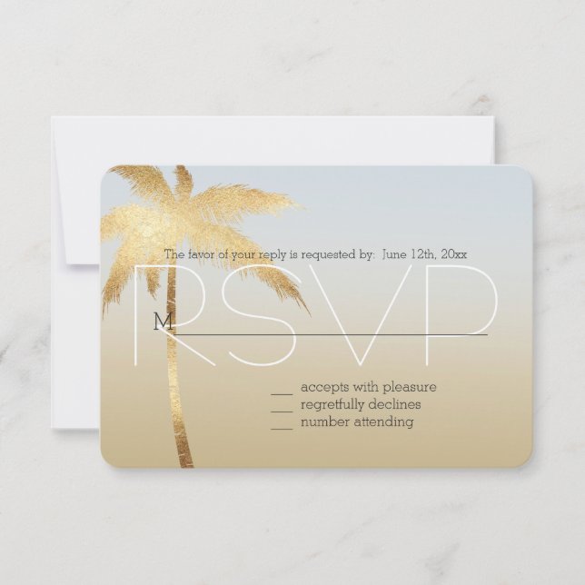 Gold Palm Tree Ombre RSVP Card (Front)