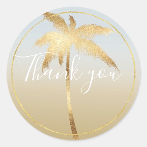 Gold Palm Tree Ombre Thank you Classic Round Sticker