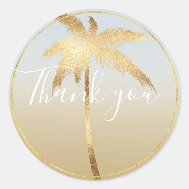 Gold Palm Tree Ombre Thank you Classic Round Sticker (Front)