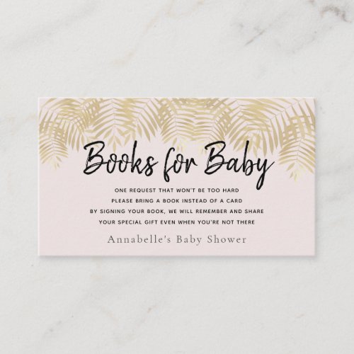 Gold Palm Tree Pink Baby Shower Book Request Business Card