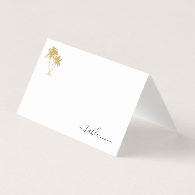 Gold Palm Tree Place Card with Beach Donation Poem (Front)