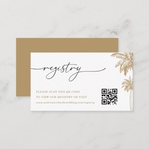 Gold Palm Tree QR Code Wedding Gift Registry Enclosure Card