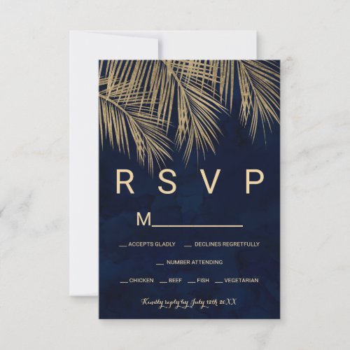 Gold palm tree RSVP navy watercolor wedding