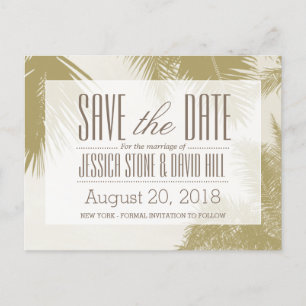 Gold Palm Tree Tropical Wedding Save the Date Announcement Postcard