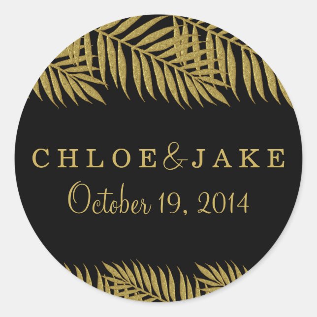 Gold Palm Tree Tropical Wedding Sticker (Front)