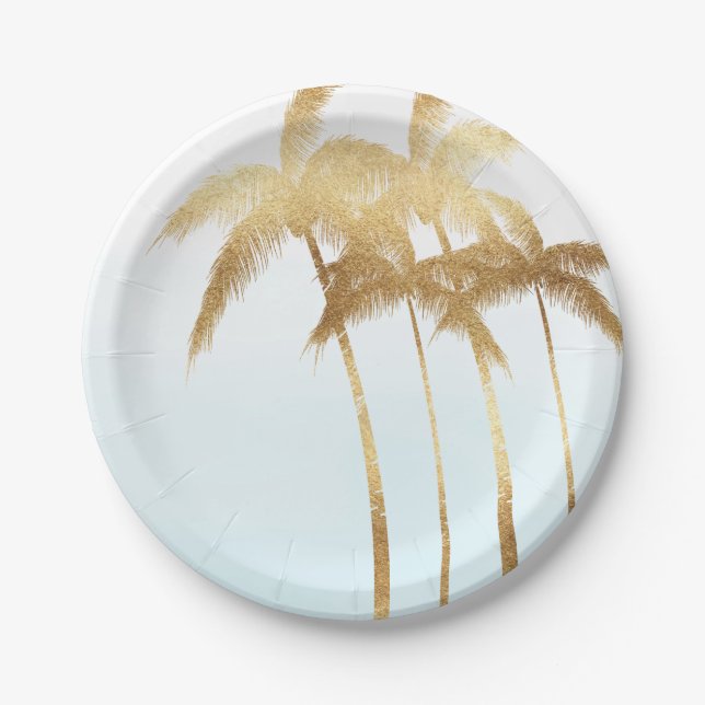 Gold Palm Trees Ombre Paper Plates (Front)