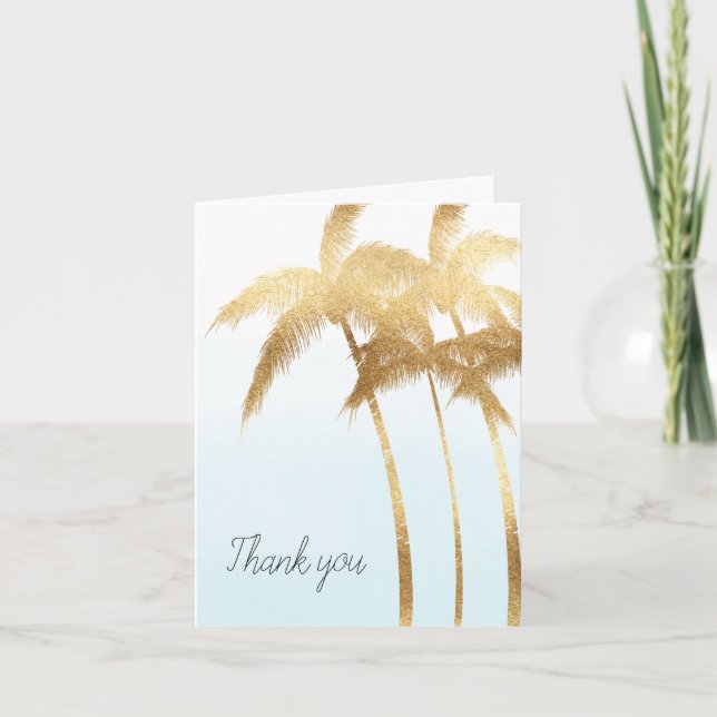 Gold Palm Trees Ombre Thank You Card (Front)