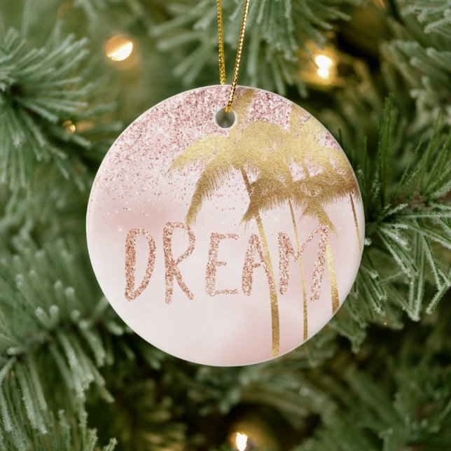 Gold Palm Trees Pink Ombre Glitter Dream        Ceramic Ornament (Tree)