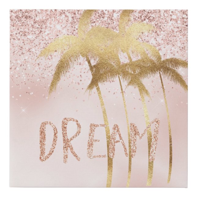 Gold Palm Trees Pink Ombre Glitter Dream     Faux Canvas Print (Front)