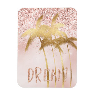 Gold Palm Trees Pink Ombre Glitter Dream Magnet