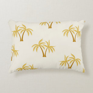 Gold Palm Trees: Tropical Textile. Accent Pillow