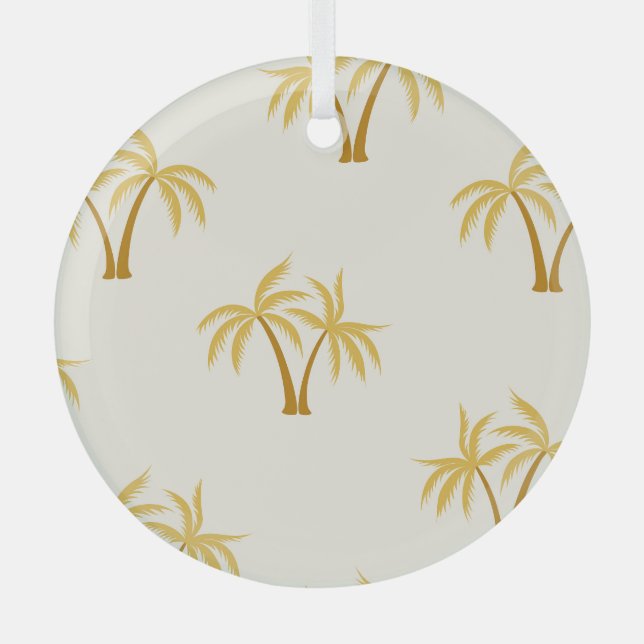 Gold Palm Trees: Tropical Textile. Glass Ornament (Front)
