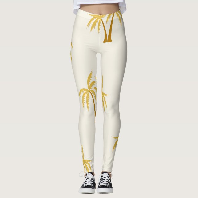 Gold Palm Trees: Tropical Textile. Leggings (Front)