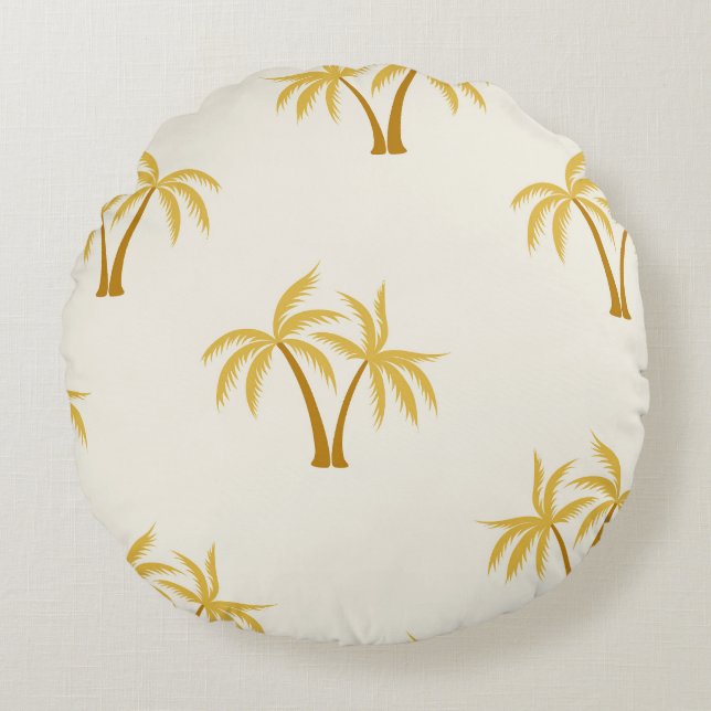 Gold Palm Trees: Tropical Textile. Round Pillow (Front)