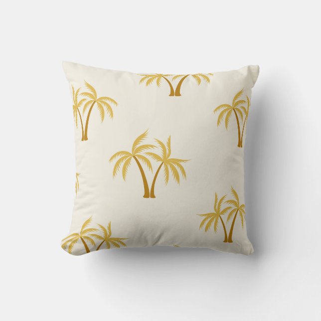 Gold Palm Trees: Tropical Textile. Throw Pillow (Front)