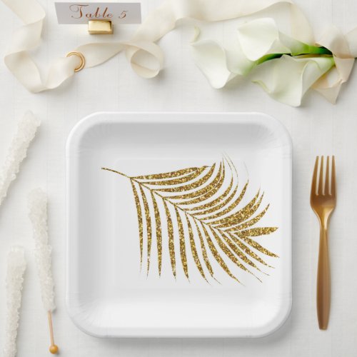 Gold Palms Baby Shower Weddings Tropical Glittery  Paper Plates