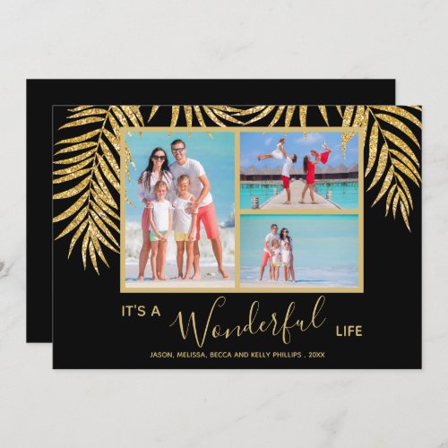 Gold Palms Photo Collage Christmas Holiday Card