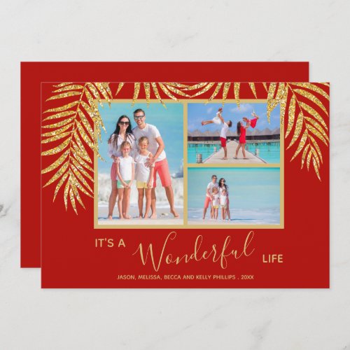 Gold Palms Photo Collage Christmas Holiday Card