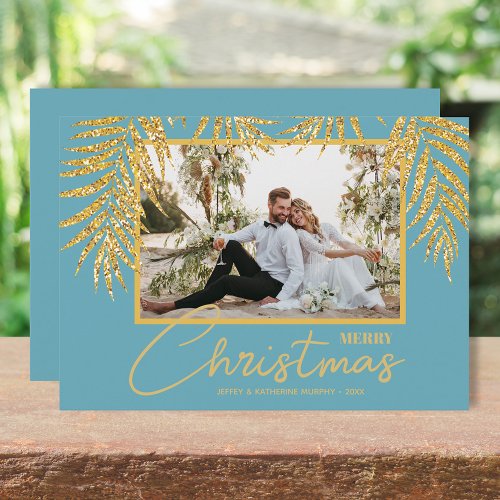 Gold Palms Topical Christmas Photo Holiday Card