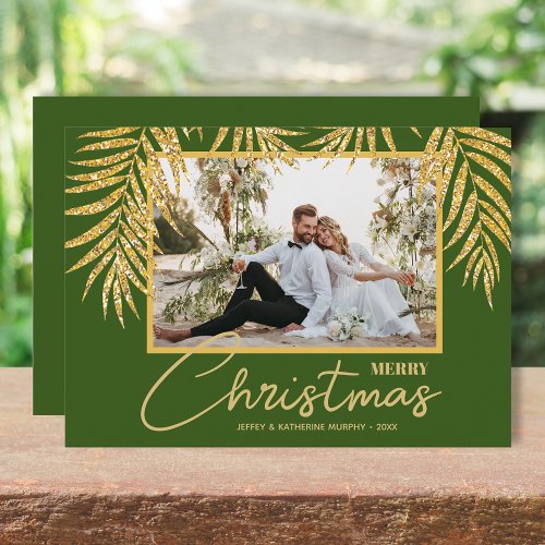 Gold Palms Topical Christmas Photo Holiday Card