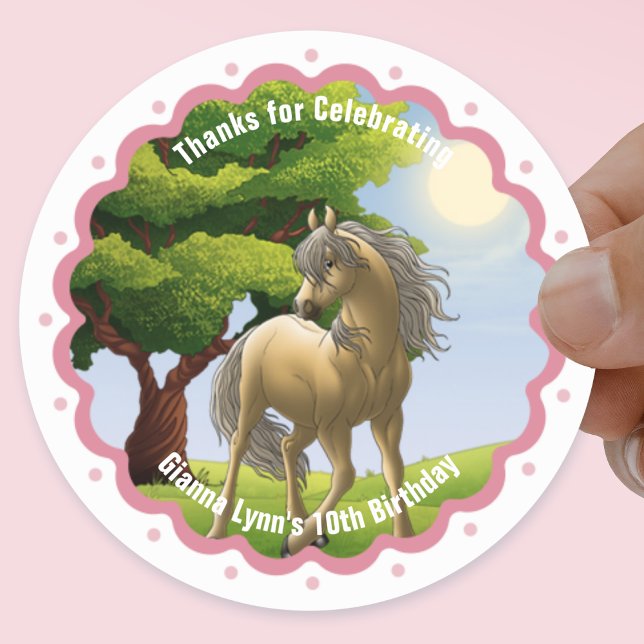 Gold Palomino Pony Birthday Party Thank You Classic Round Sticker (Creator Uploaded)