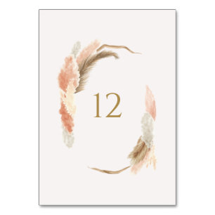 Gold Pampas Grass Table Number Card Sign C100