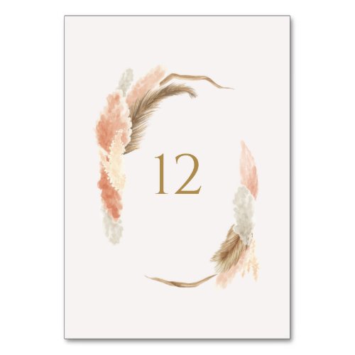 Gold Pampas Grass Table Number Card Sign C100