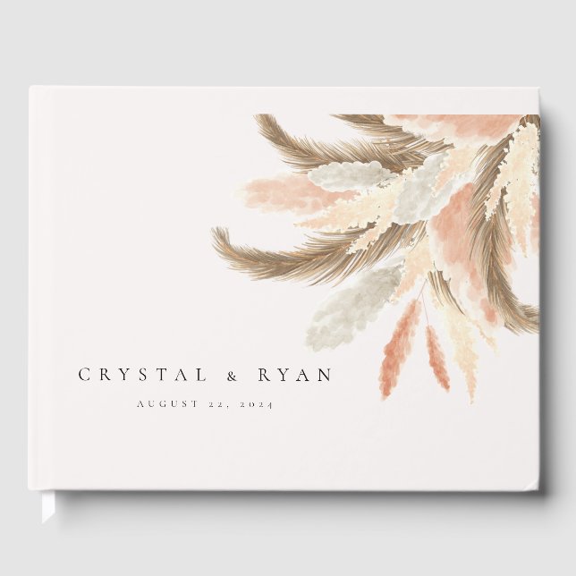 Gold Pampas Grass Wedding Guest C100 Book (Front)