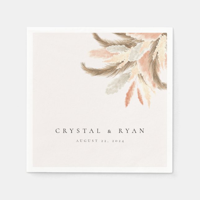 Gold Pampas Grass Wedding Guest Paper C100 Napkins (Front)