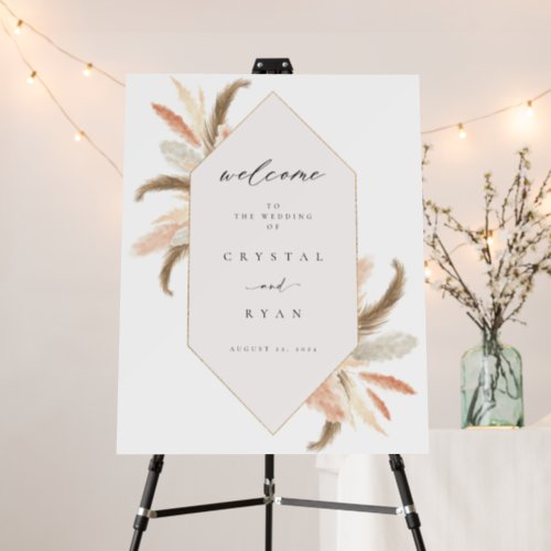 Gold Pampas Grass Welcome Sign Wedding Board C100