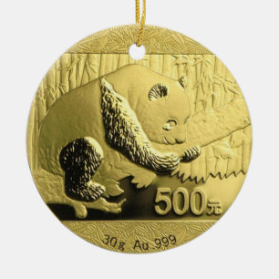 Gold Panda coin Ceramic Ornament