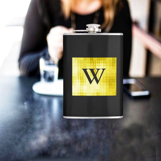 Gold Paneled Black-II Flask (With geometric design, and elegance, this Gold Paneled Black-II Flask, also, offers personalization!)