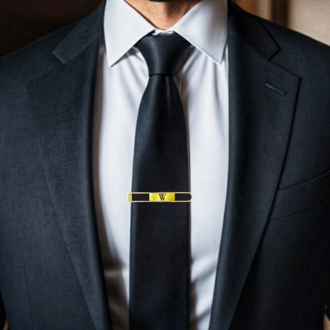 Gold Paneled Black-II Gold Finish Tie Bar (Simplicity, and elegance, make up this Monogrammed design, in this personalized, tie bar!)