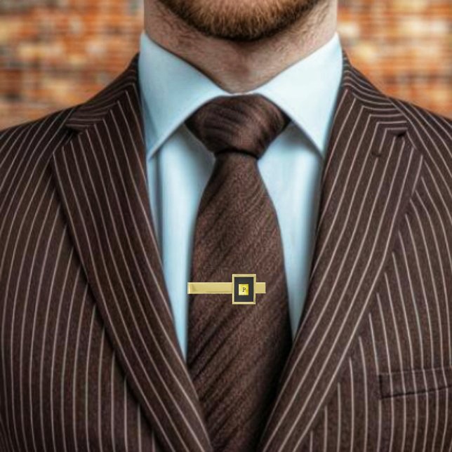 Gold Paneled Black-II Gold Finish Tie Bar (Dress up your favorite brown suit, with this Gold Paneled Black-II (P) Tie Bar!)