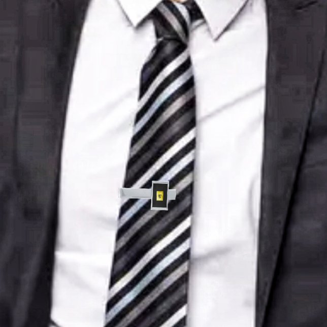 Gold Paneled Black-II Silver Finish Tie Bar (This Gold Paneled-Black II (W) Tie Bar, blends well with this striped-patterned neck tie!)