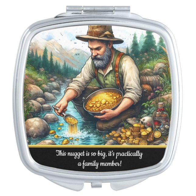 Gold panner finds treasure by a stream compact mirror (Front)