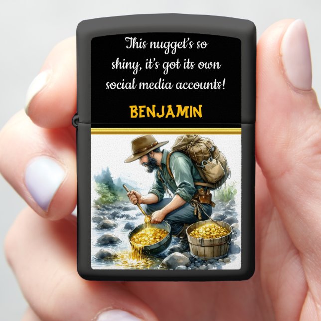 Gold panning adventure at the river's edge zippo lighter (In Hand)